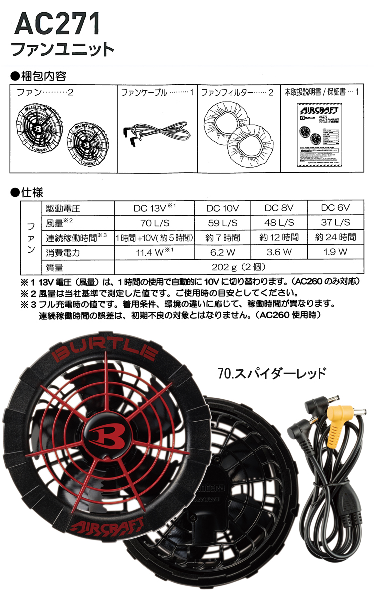 ☆未使用品セット☆BURTLE バートル 13V 空調服用バッテリー AC260 ファンユニット AC270 エアークラフト 京セラ製 62952