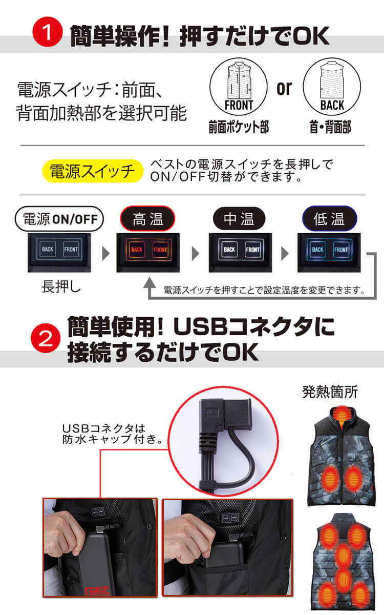 FGA79000 電熱ベスト アーミーグリーン 4L - 5