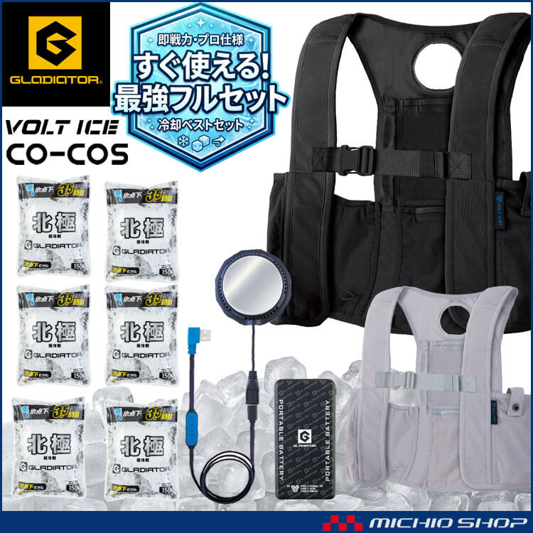 [最強セット]ベスト＋北極-10℃ 保冷剤6個＋ペルチェバッテリーセット GI-469+GI-46411+GB-852+GP-854