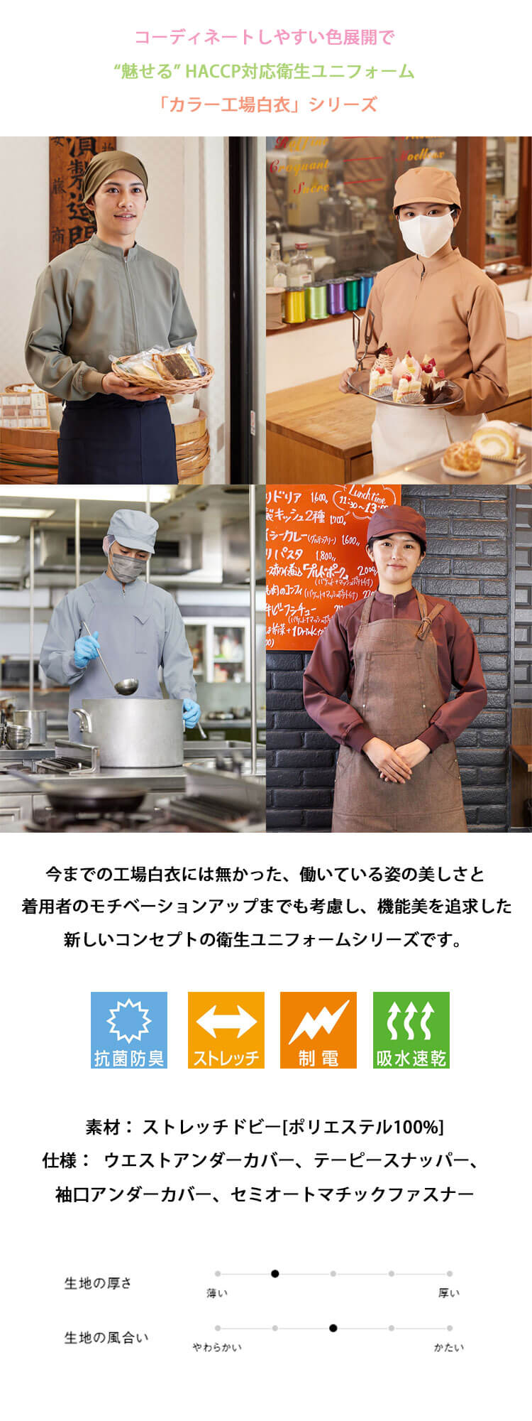 セブンユニフォーム　衛生白衣 カラーコート 食品工場 飲食